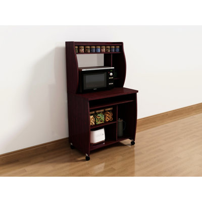 Utility Cart With Shelves And Spice Rack , Locking Castors For Mobility, Open Space Microwave Coffee Machine, Gliding Shelf On Pre - Assembled 3/4 Metal Glides, Effectively Organized Rack, Easy