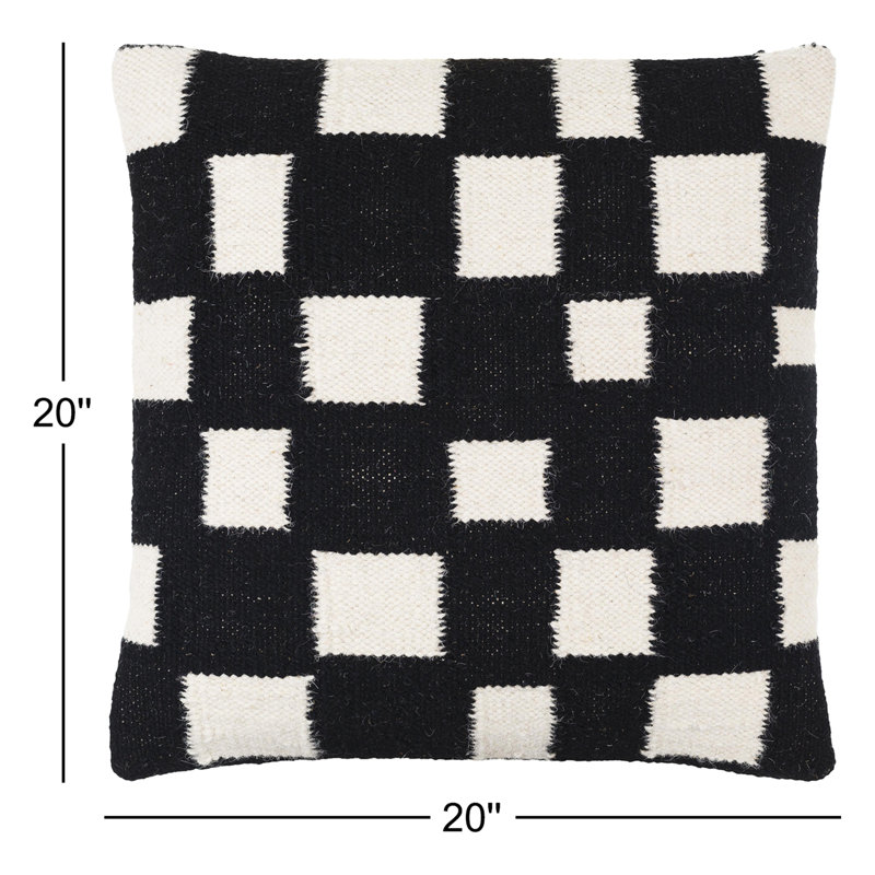 Coussin Leonida, Noir de jais / blanc cassé, H 20 po x l 20 po, Duvet