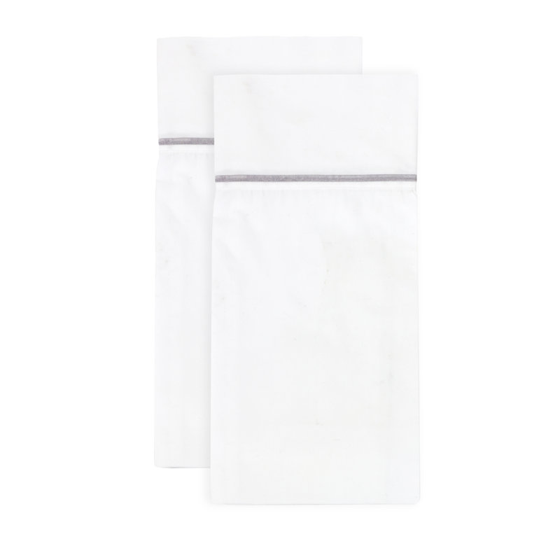 Euston Cotton Percale 300 Thread Count Embroidered Pillowcase, White, King