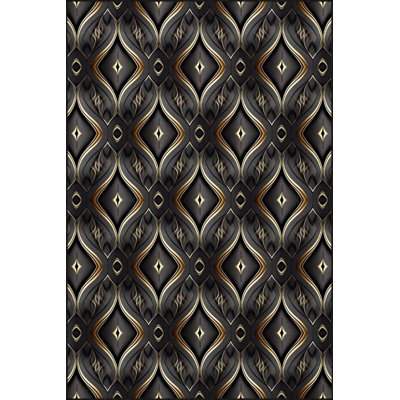 Black Rhombus Geometric Woven Base Washable Rug
