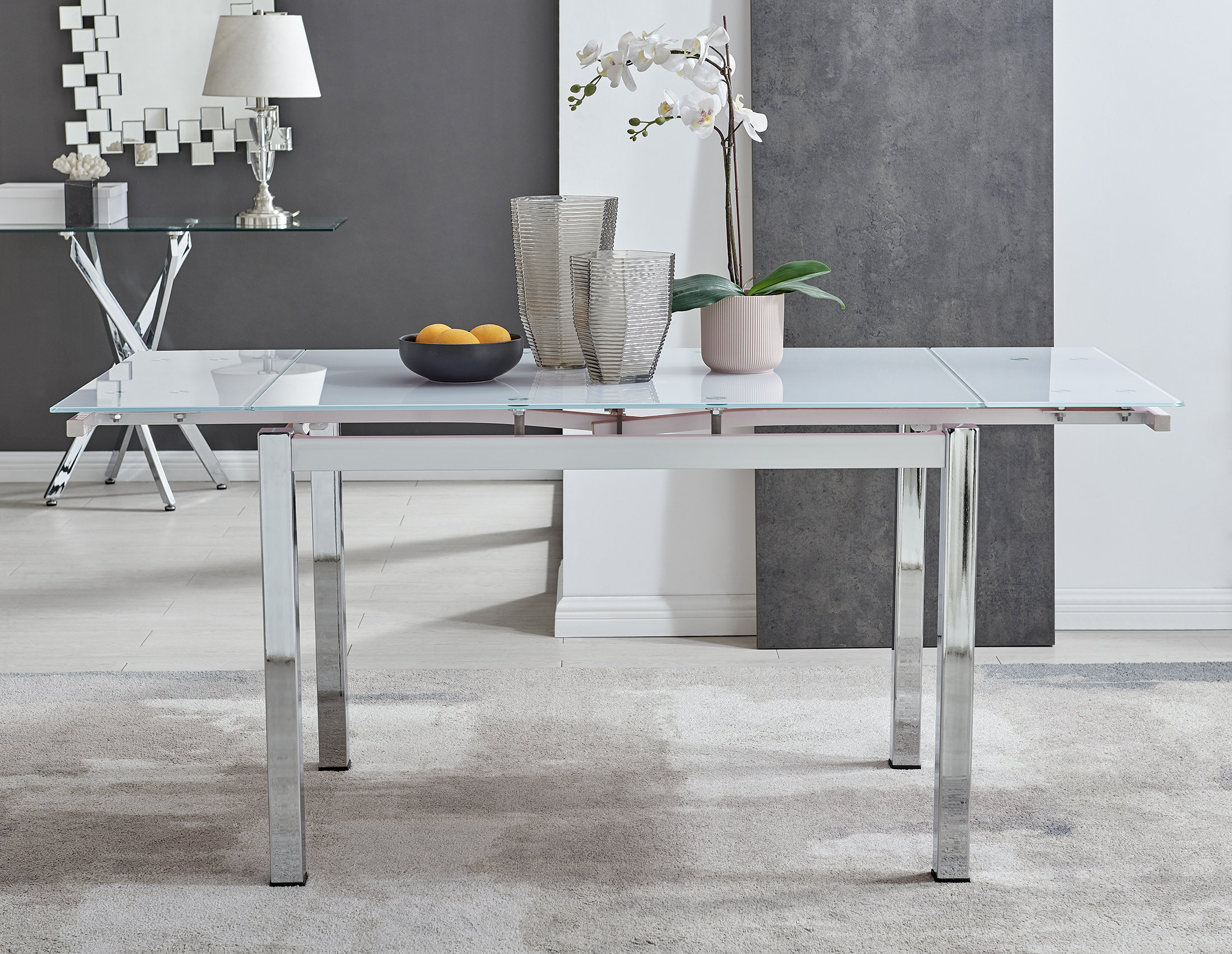 Canora Grey Tierra Glass and Chrome Metal Extendable Modern Dining Table & Reviews | Wayfair.co.uk