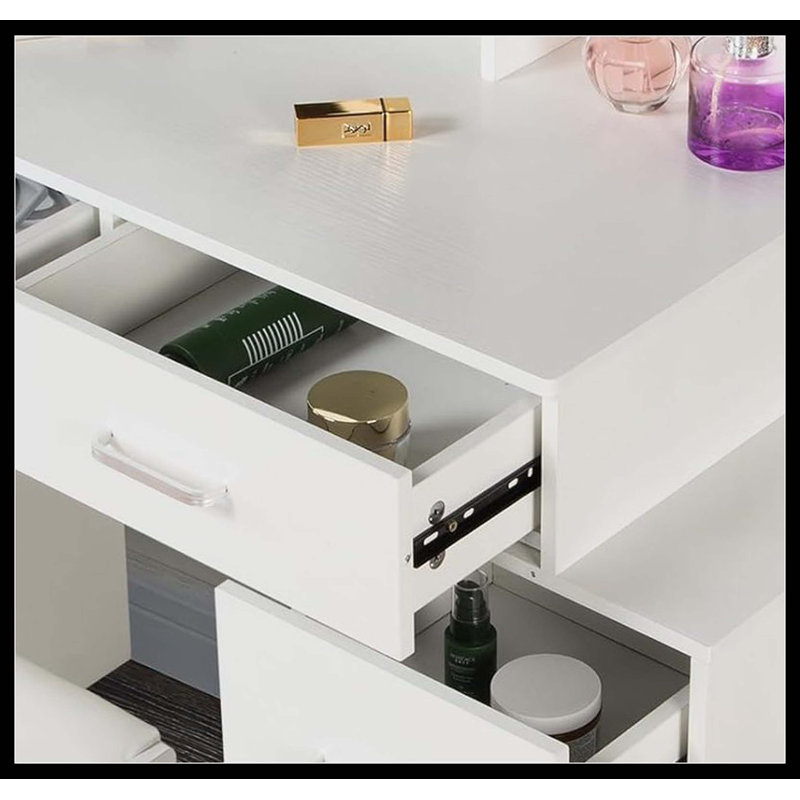 White Colour Adjustable Dressing Table With 5 Drawers