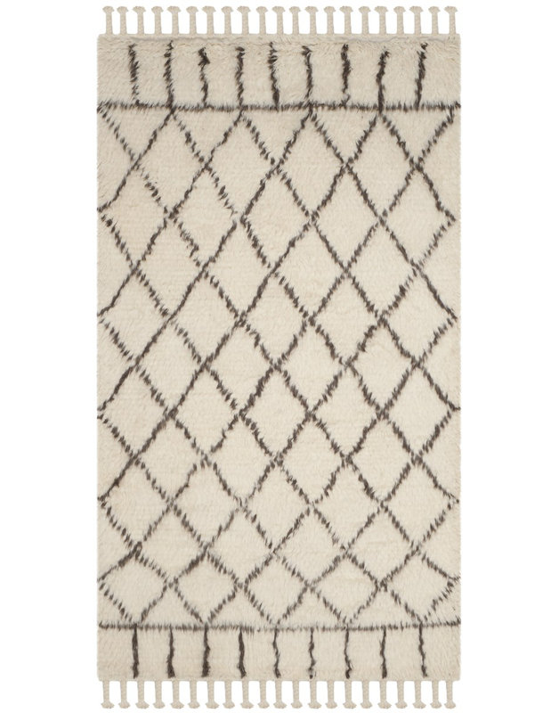 Tapis géométrique en laine / brun touffeté à la main Aderonke, Rectangle 6 pi x 9 pi