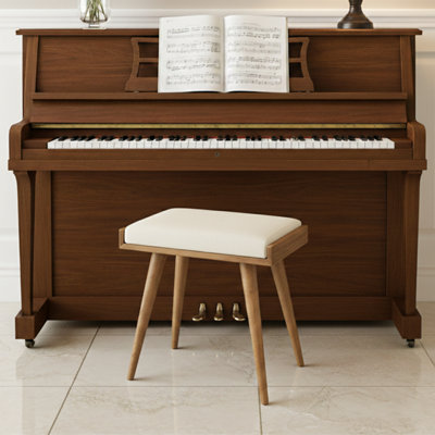 Banc d'appoint moderne en noyer, banc de piano rembourré et tabouret de coiffeuse polyvalent avec repose-pieds compact
