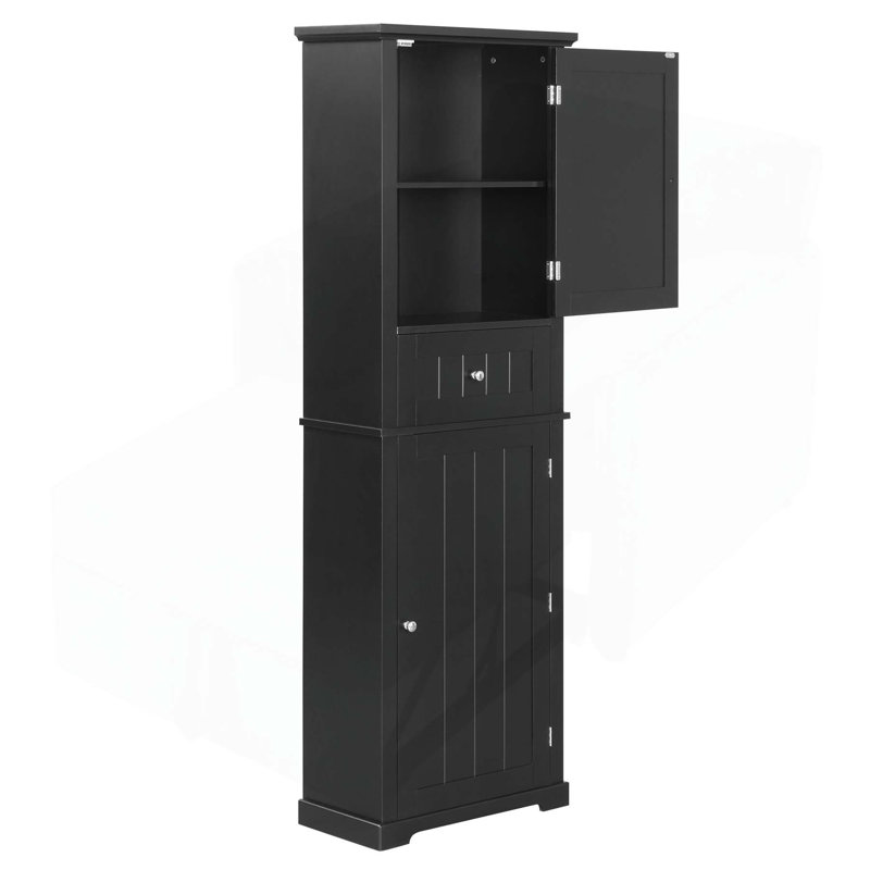 Armoire de salle de bain autoportante polyvalente avec tiroir et tablette réglable, Noir, H 67,3 po x l 22 po x P 11 po