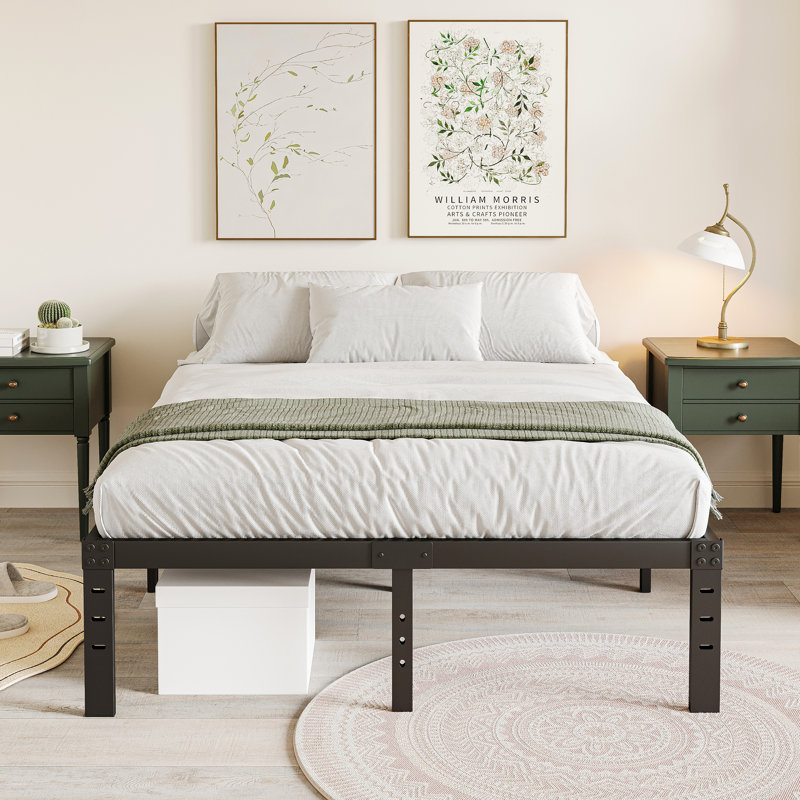 Edmonson Bed Frame with Storage 14 Inch High Heavy Duty Metal Platform Bed, Queen