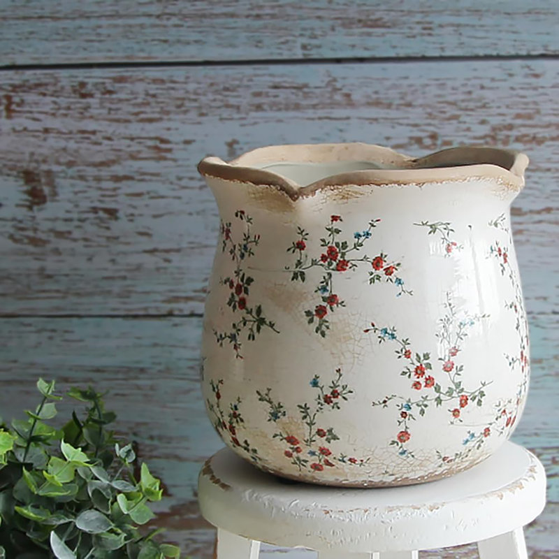 Pot en céramique de 6,11 pouces avec trou de drainage: style rétro, glacis craquelé, un choix charmant pour les plantes d'intérieur