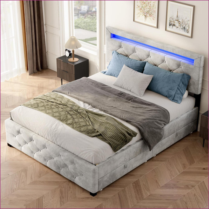 Queen Size Upholstered Platform Storage Bed Frame - Thumbnail 3