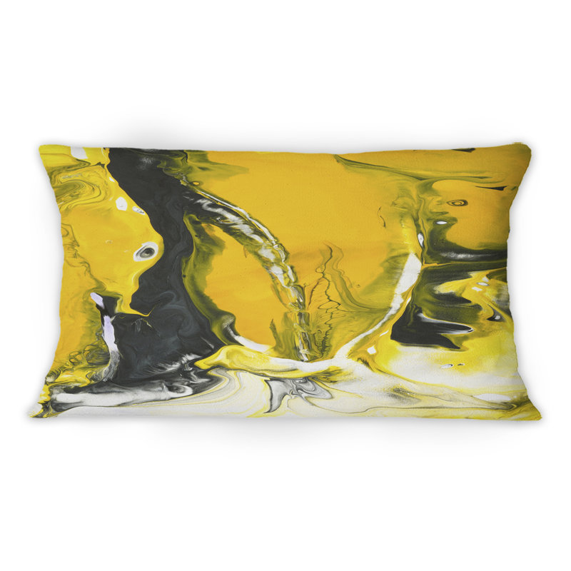 Coussin jaune jaune, noir et blanc, imprimé liquide Modern Art