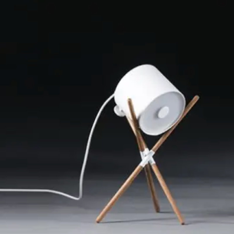 Lampe trépied en bois, Blanc