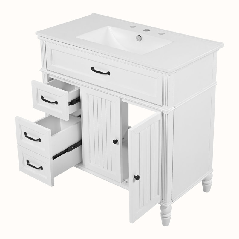 Bathroom Vanity with Sink, Cabinet with Drawers, White, Black