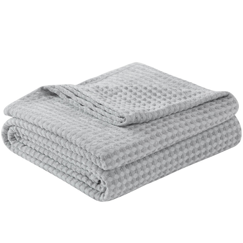 Couverture de lit Fluffy Waffle Weave Polyester Chenille, Très grand lit, Gris
