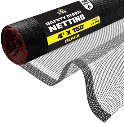 Filet de sécurité noir pour débris, 1,2 m x 45,7 m, maille de 1,6 mm, ignifugé, traité anti-UV pour échafaudages, contrôle de la poussière, clôture de chantier, brise-vent et protection de site.