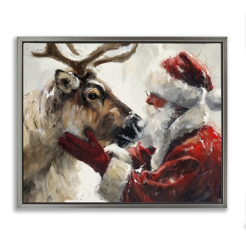 Cadre flottant traditionnel Père Noël et renne, design par Arlington Prints, H 17 po x l 21 po, Cadre flottant gris lustré