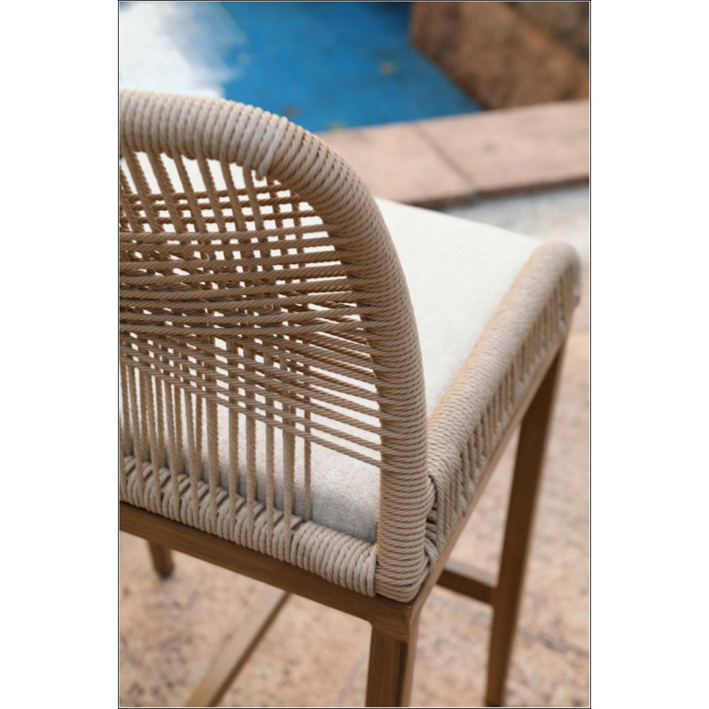 Tabourets de bar à hauteur de comptoir 2 pièces Tabourets de bar modernes en osier et aluminium avec coussin pour patio Balcon Piscine