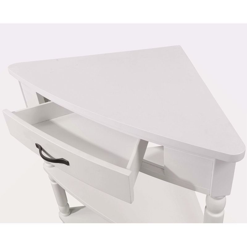 33.8'' Small Triangle Corner Table, Wood Corner Side Table For Small Spaces/ Living Room, 3 Tier End Corner Table With Solid Wood Legs