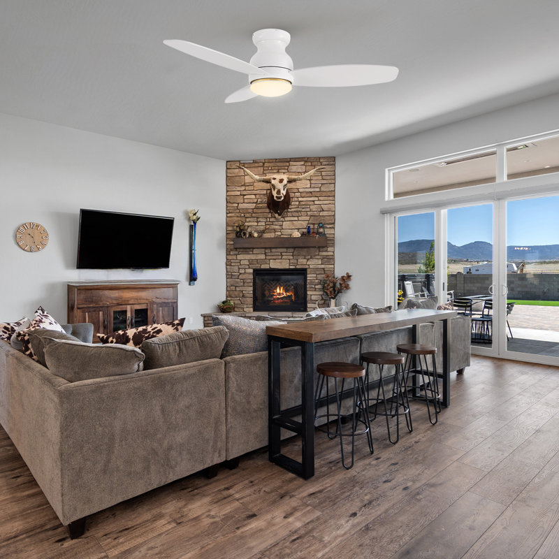 48'' Ceiling Fan with LED Lights, White with Light Brown Blades