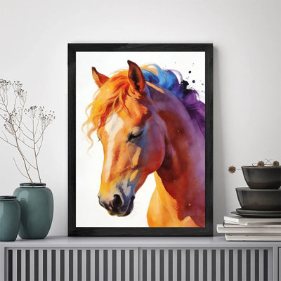 Reproduction d'art murale encadrée pour décoration intérieure moderne cheval crinière colorée idéale pour le salon, la chambre, le bureau ou le couloir