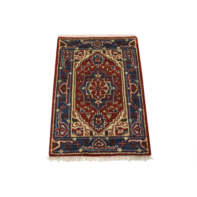 Tapis oriental traditionnel en laine rouge noué à la main 2 pi 1 po x 3 pi Heriz