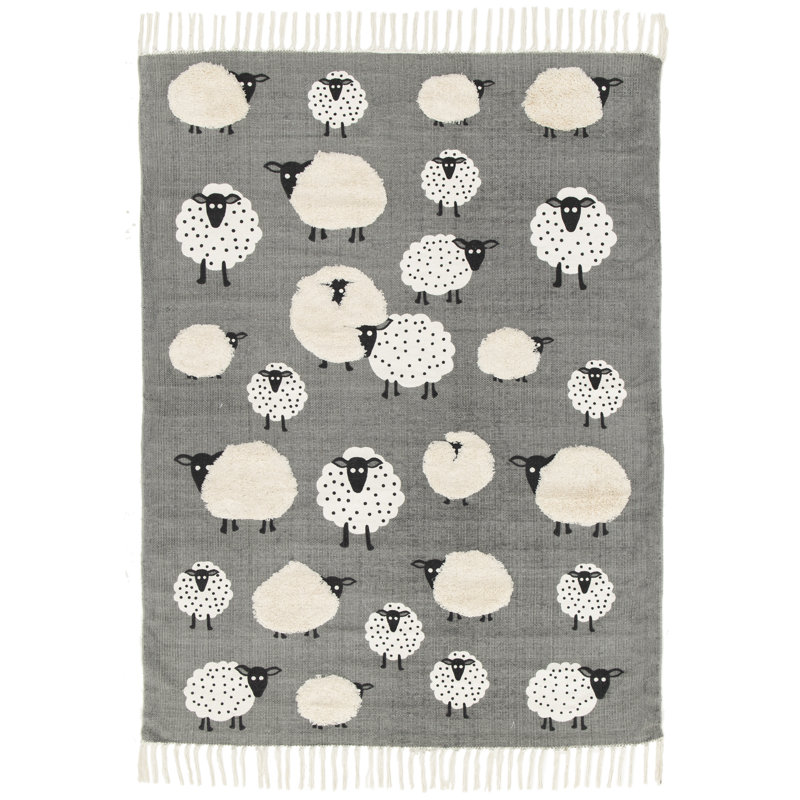 Mysha Sheep Childrens Area Rug, Rectangle 75 x 150cm