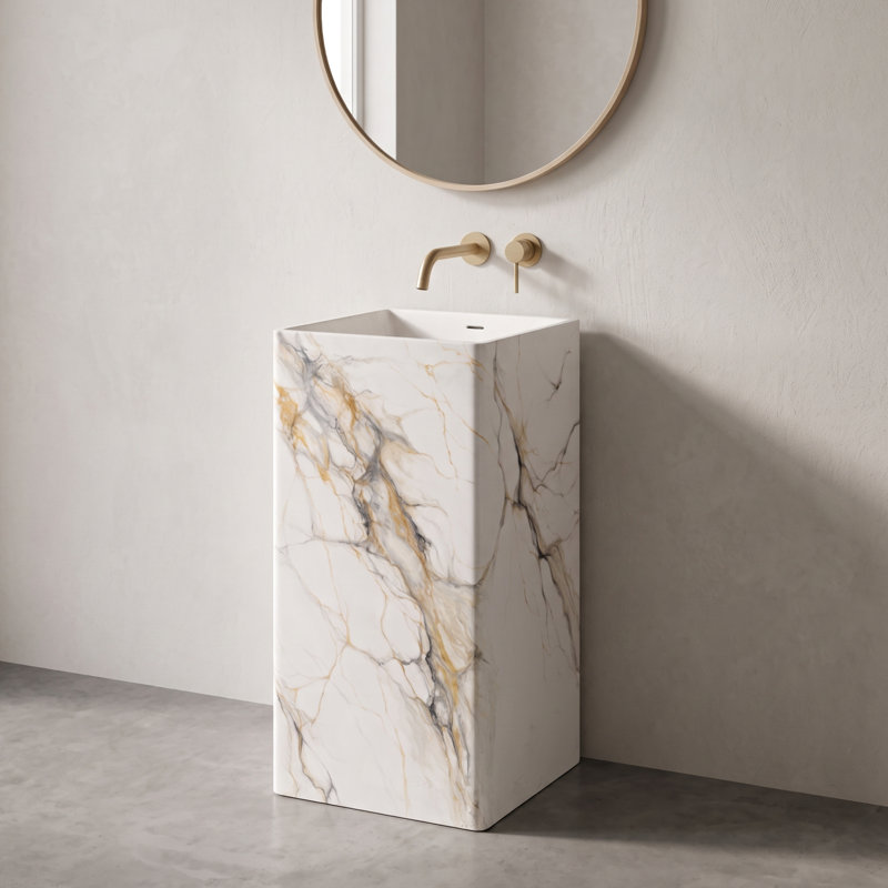 18'' Freestanding Solid Surface Pedestal Bathroom Sink