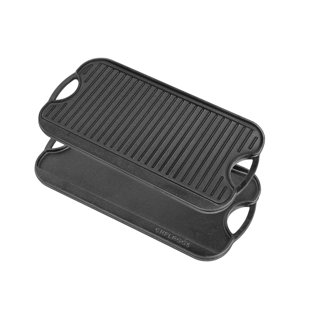 Bayou Classic 7428 28-in Cast Iron Reversible Rectangular Griddle Features  Flat Side and Ribbed Grill Side Perfect For Large Batch Breakfast Burgers