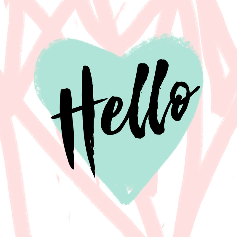 «Hello Heart Mint», art textuel sur toile tendue, H 36 po x l 36 po, Oui, Cadre simple noir