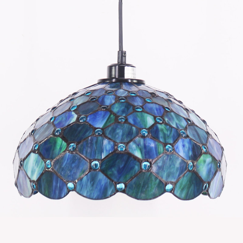 Tiffany Pendant Lighting tall 181 Inch, 8 Inch Sea blue Bead Glass Shade Mini Hanging Lamp, 31" H x 12" W x 12" D