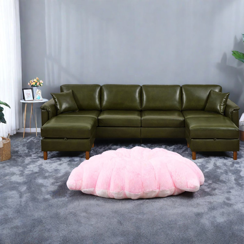 Canapé d'angle avec rangement, canapé moderne en cuir PU de 120 pouces pour la maison familiale, Green