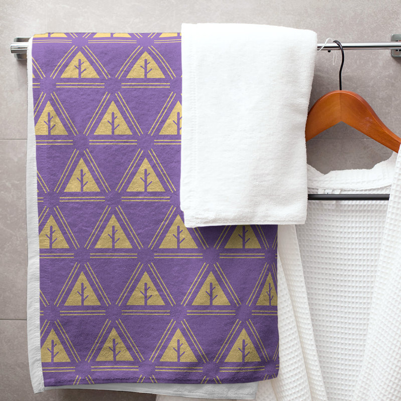 Serviette de bain d’arbre minimaliste classique Barbra, Mauve foncé / jaune