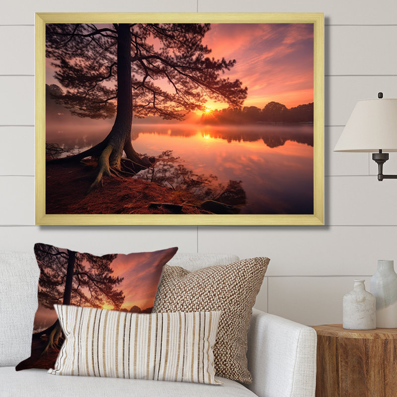 «Majestic Sunrise Over The Lake V», reproduction sur toile, H 12 po x l 20 po x P 1 po, Encadrement doré