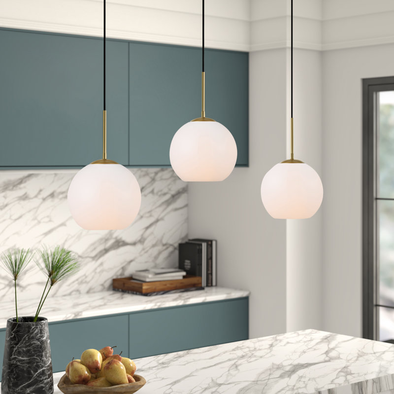 Snead 3-Light Globe Kitchen Island Pendant, Brass, Frosted White