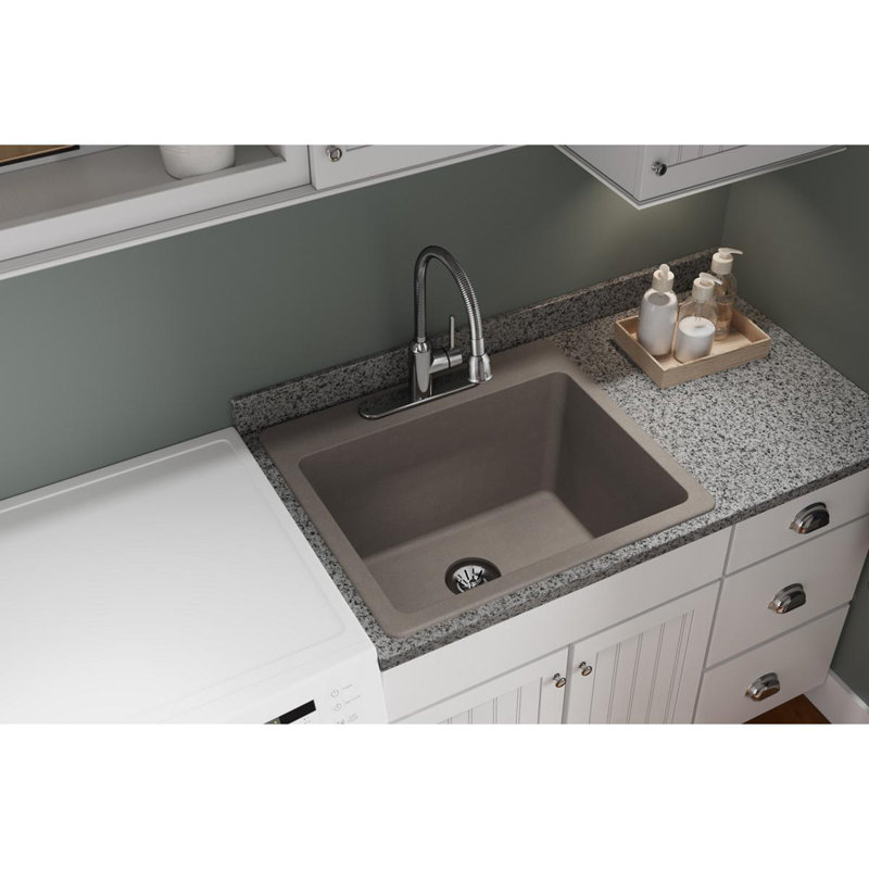 Quartz Classic 25" x 22" x 11-13/16" Drop-In Laundry Sink with Drain Assembly and Basket Strainer, Greige