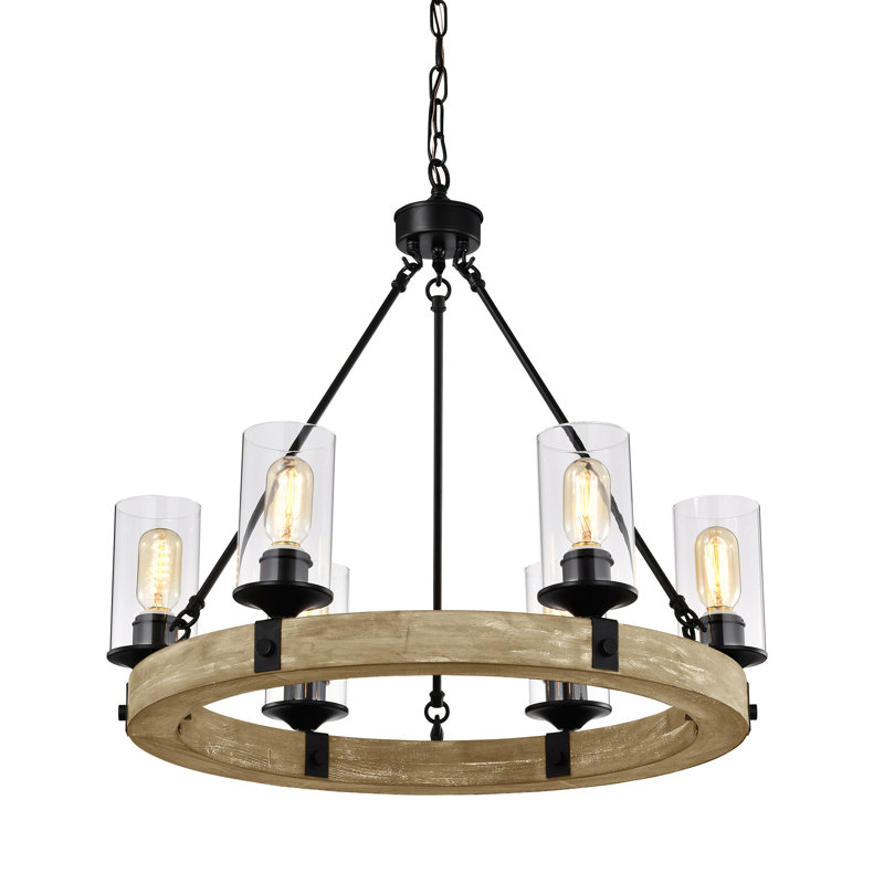 Lustre unique à 6 lumières avec accents en bois Dahlia