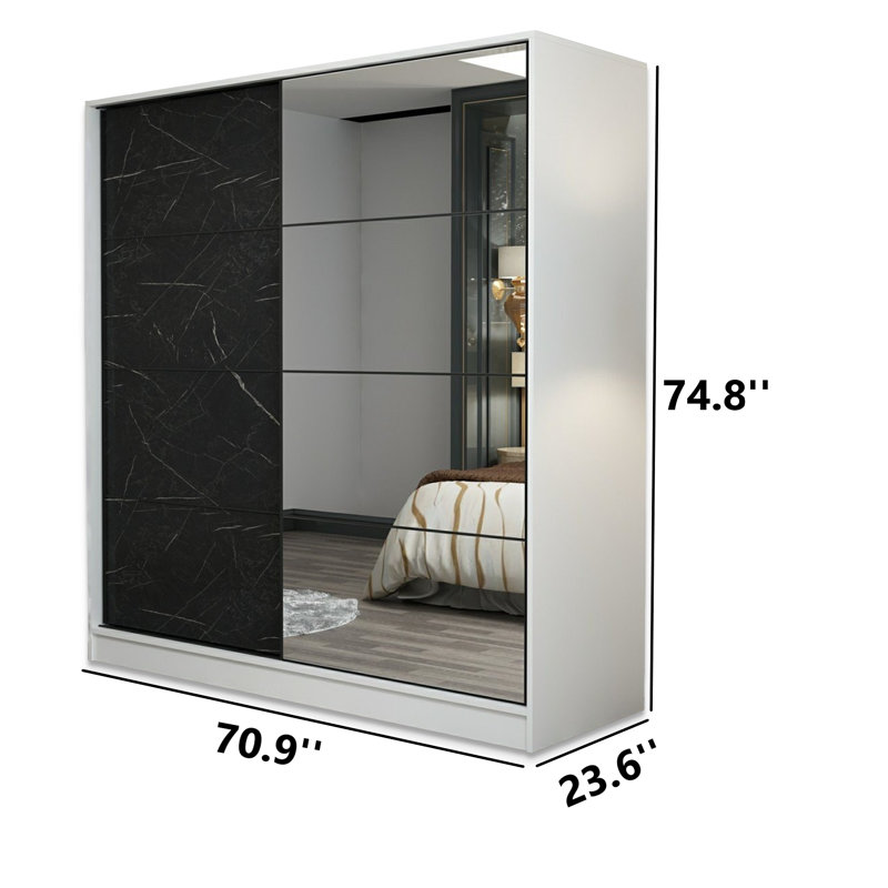 Armoire-penderie 2 portes avec 2 tiroirs, Blanc/Noir