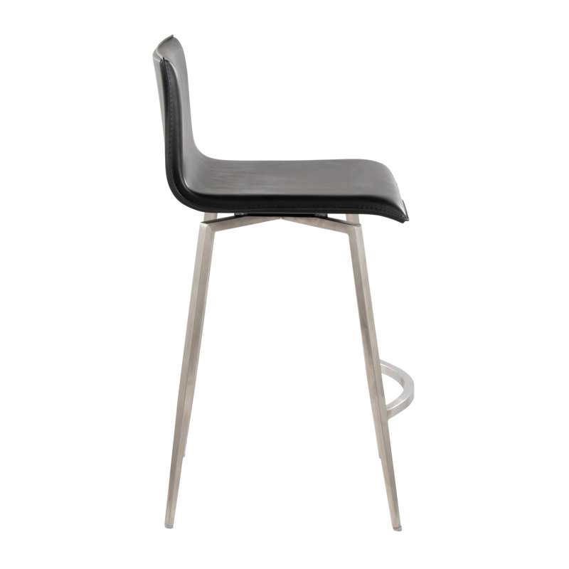Tabouret de comptoir rembourré à hauteur fixe de 26 po avec pivot en acier inoxydable et similicuir noir - ensemble de 2