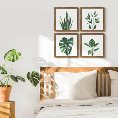 Ensemble d'art mural de salle de bain de 4 impressions murales botaniques de plantes vertes pour décoration de chambre à coucher (10 x 10)