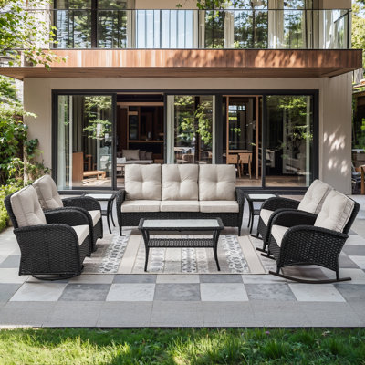 Ensemble de conversation de terrasse avec coussins et chaises coulissantes 8 pièces Gaetanino