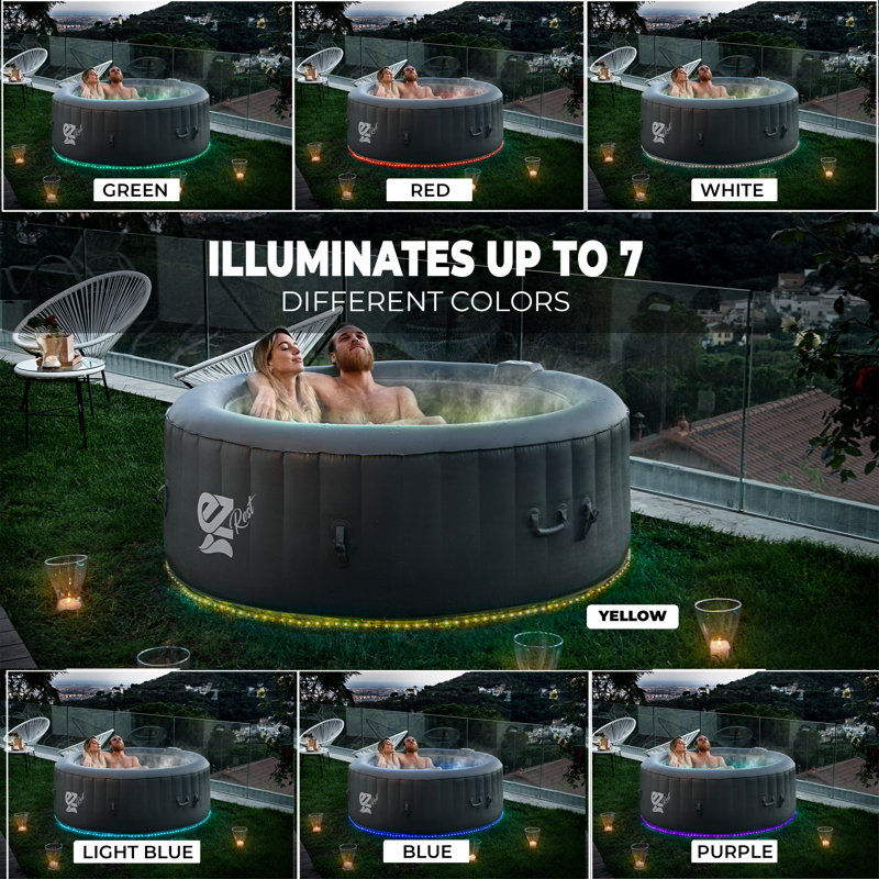 Gray Round Inflatable Hot Tub Spa with LED Lights
