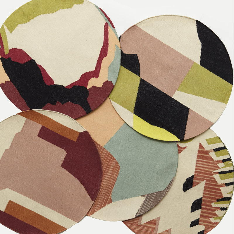Round Sandstone Abstract Flatweave Cotton Area Rug in Pink, Round 7'