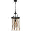 Luminaire suspendu, corps cylindrique en cage avec corde de toile de jute tressée, métal noir