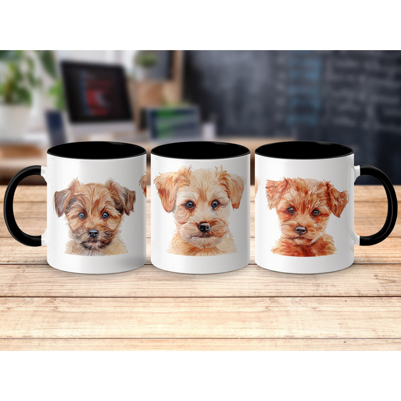 Adorable Watercolor Terrier Puppies 11oz Coffee Mug, 3, Black