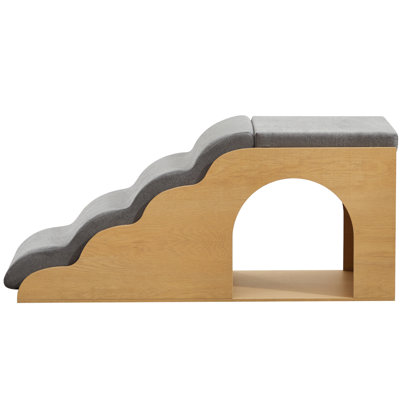 Wooden Pet Stairs With Padded Ramp & Resting Area Or Small Dogs & Cats