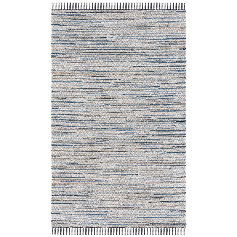 Abinesh Hand Woven Denim/Cotton Rug in Light Blue/Black, Rectangle 4' x 6'