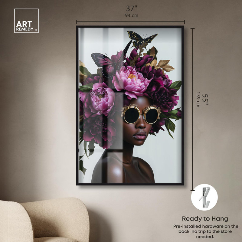 Décoration murale glamour Floral Beauty III par Art Remedy, cadre noir, 37 x 55, H 55 po x l 37 po, Structure noire