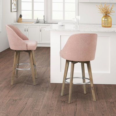 Tabouret de comptoir avec pivot en rose - Pieds en bois massif, coussin en mousse, finition en métal argenté mat, siège d'une hauteur de 25,75 po, fonction d'assemblage, repose-pieds, gris récupéré