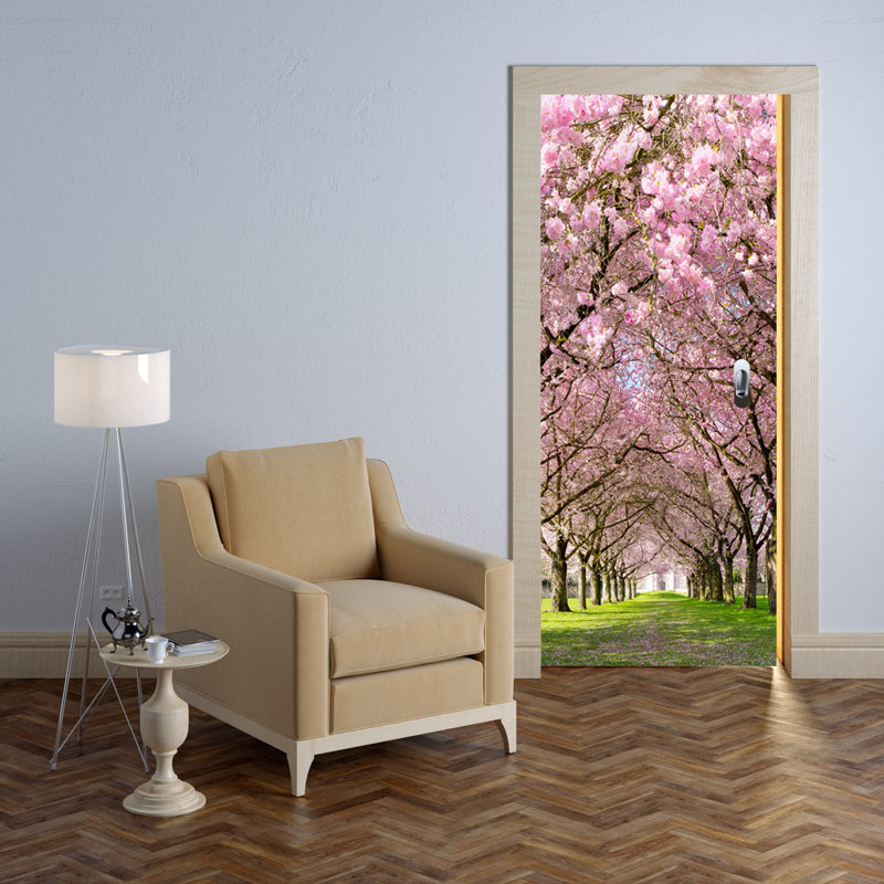 Décoration murale Cherry Blossom Path - Revêtement en tissu auto-adhésif repositionnable