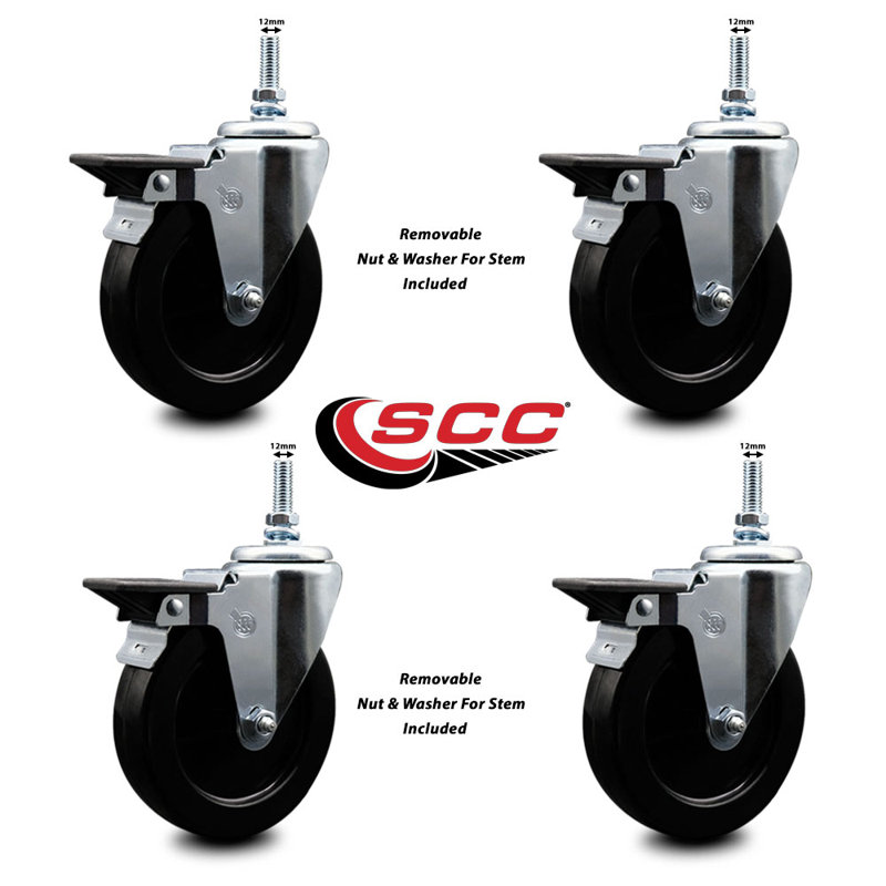 Rubber 12MM Threaded Stem Caster with Brake