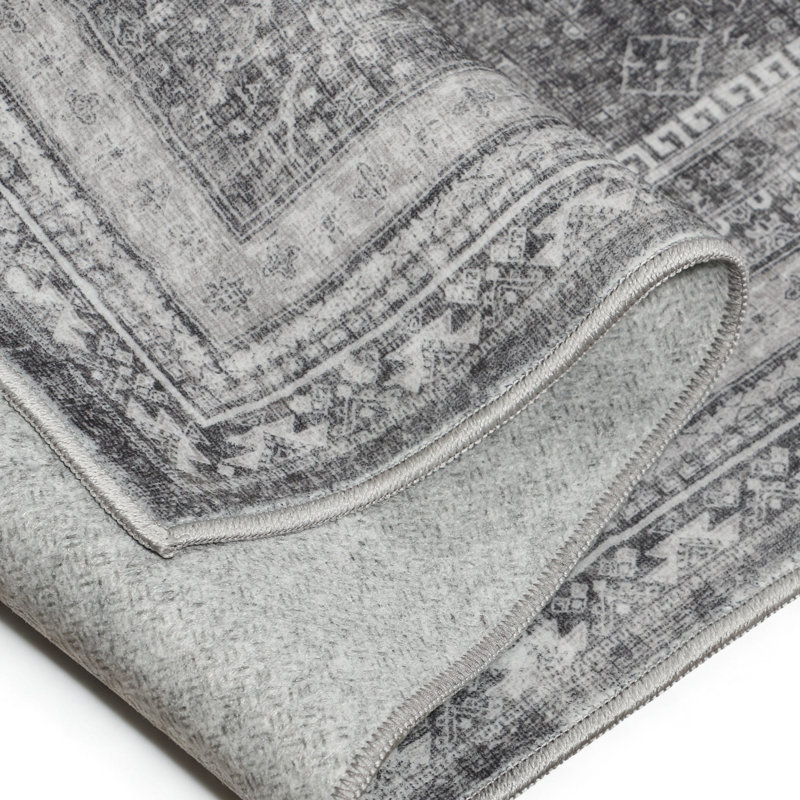 Vintage Neutral Oriental Gray / Black Machine Washable Non-Slip Indoor Area Rugs, Rectangle 8' x 10'