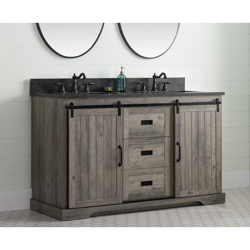 Ensemble de meuble-lavabo double 54 po Cayden, Bleu Purbeck, Gris patiné